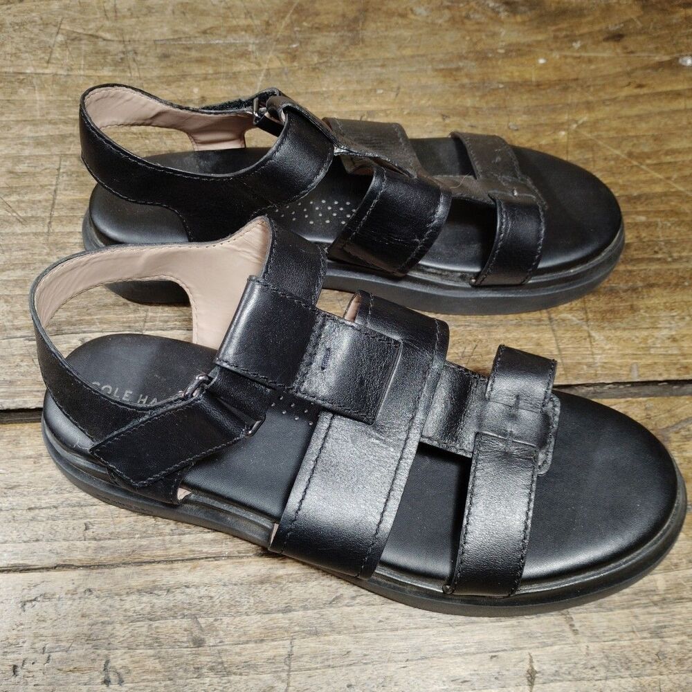 Cole Haan 10B ZeroGrand Criss Cross Platform Sandals Black Leather Shoes